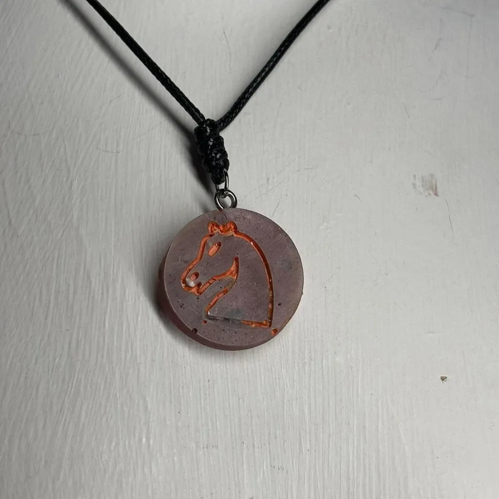 Faded Red Knight - Handmade Resin Chess Necklace - Picture 4 of 6